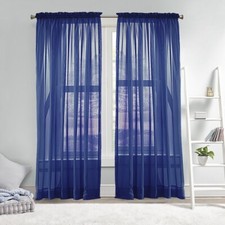 IRIS A pair of stripe patten Voile Curtain Slot Top solid sheer +tie backs