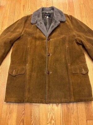 Vintage TownCraft JC Penny Tan Suede Ranch Coat Sherpa Lined Mens