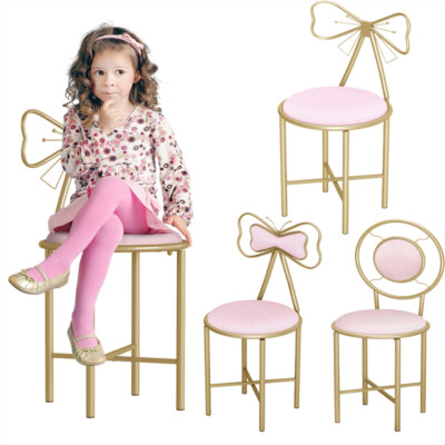 Pink Soft Velvet Dressing Table Chair Vanity Stool Kids Study Desk