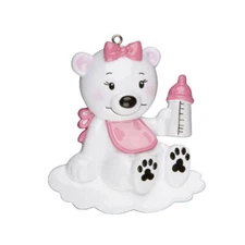 Baby Polar Bear Pink Personalized Christmas Tree Ornament