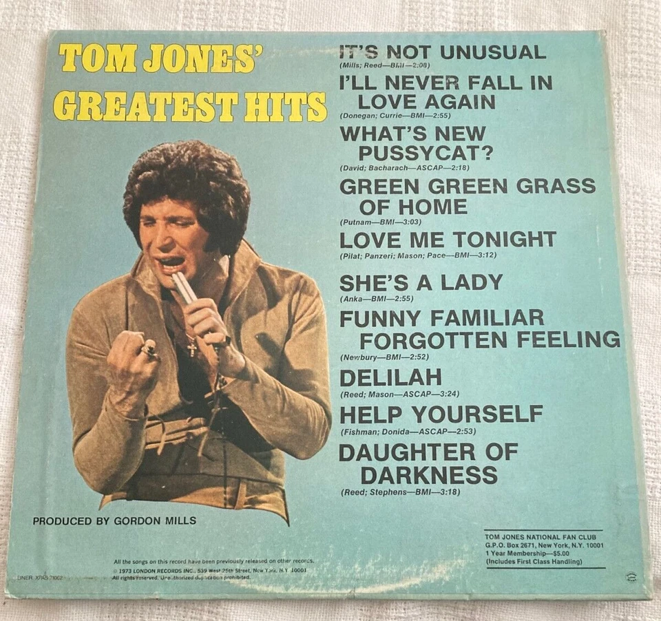 TOM JONES' GREATEST HITS VINYL LP ALBUM 1973 PARROT/LONDON RECORDS XPAS 71062 Foto 2 de 2