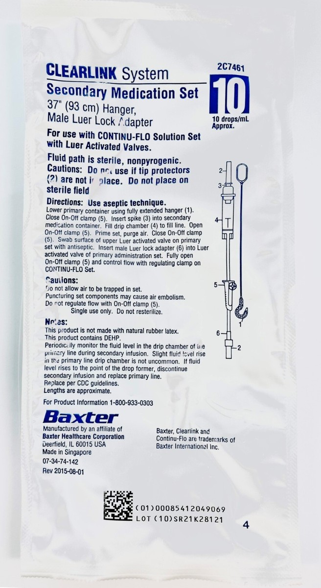 4-Packs* Baxter Clearlink System Secondary Medication Set 37