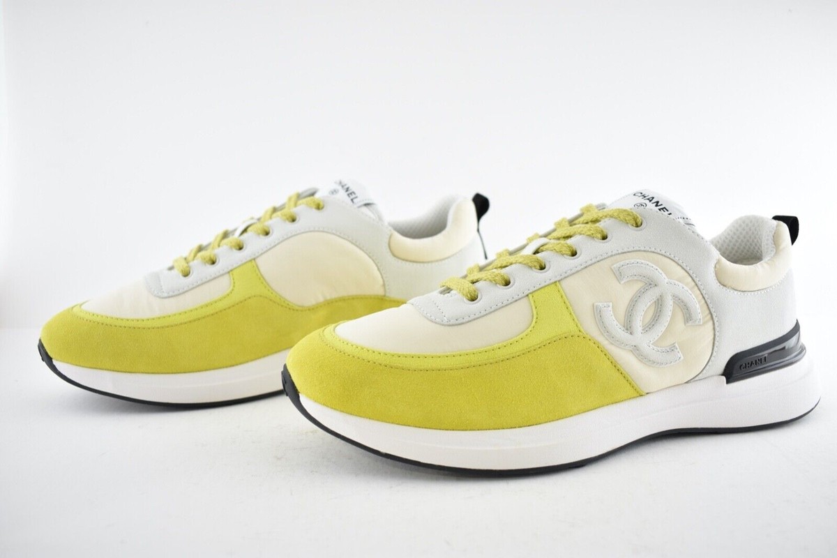 Chanel 22P Mens Ivory Grey Yellow CC Logo Low Top Lace Up Trainer