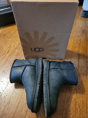 UGG Classic Mini Stitch Deco Boots Black Leather Stitching 1003945