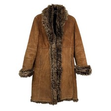 Wilson’s Leather Pelle Studio Womens Suede Coat Faux Fur Trim Lined Brown Sz M