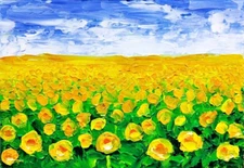 Original Oil Yellow Flowers Landscape Painting Impasto Artwork 6x4 in