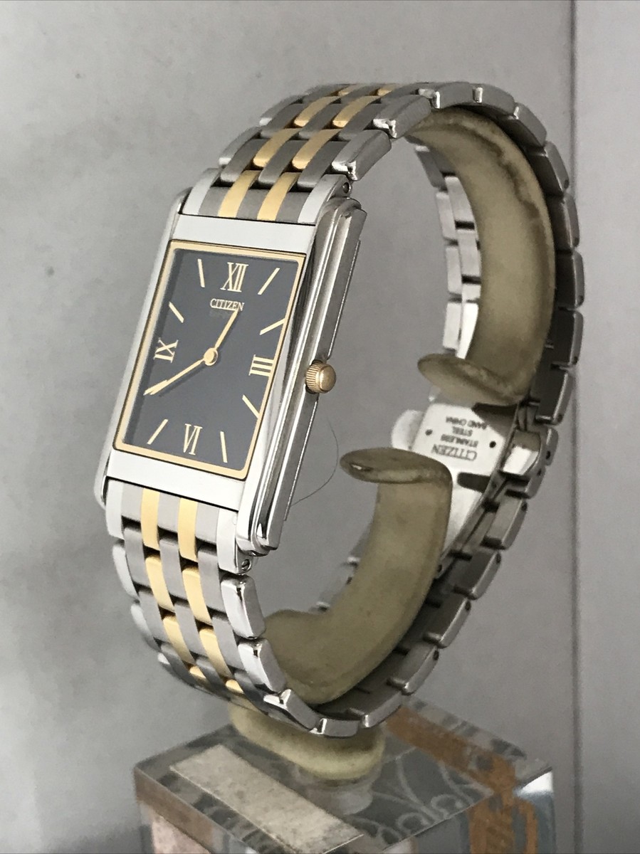 Citizen Men's Eco Drive Stiletto Black Dial Two Tone Bracelet