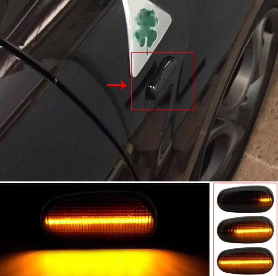 FRECCE LATERALI LED DINAMICHE PROGRESSIVE ALFA ROMEO MITO CANBUS NERO FUME' - Immagine 2 di 4