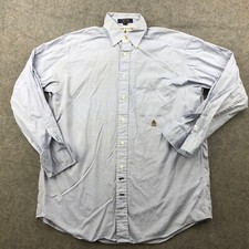 Vintage Tommy Hilfiger Shirt Mens 15.5 Blue Button Up Lions Crest Broadcloth 