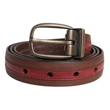 DOLCE & GABBANA Belt Burgundy Leather Metal Logo Buckle Men 90cm / 36in 510usd