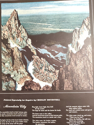 1948 Esquire Art Paintings by Chesley Bonestell Chicago Plains Mountain City