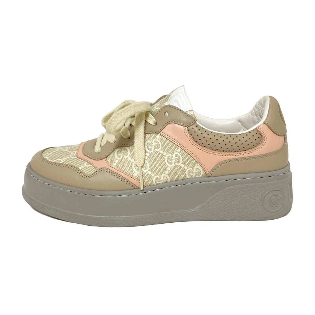 Auth GUCCI GG Baskets 700775 Beige Crème Rose Clair CG Supreme Toile Cuir  