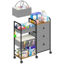 2In1 Baby Diaper Caddy Organizer and Storage, 3 Tier Rolling Cart with Divide...