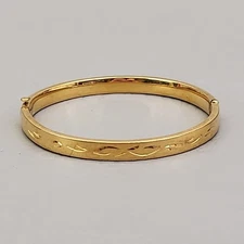 Vintage Carl Art Hinged Bangle Bracelet Etched 14K Gold Filled Small Child 5.5"