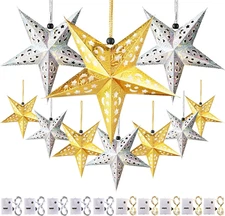 10 Pcs Christmas Paper Star Lantern Lampshade 3D Paper Star Hanging Decoratio...