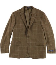 Ralph Lauren Mens Houndstooth Two Button Blazer Jacket, Brown, 44 Regular