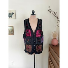 Vintage Velour Floral Embroidered Patchwork Panel Vest