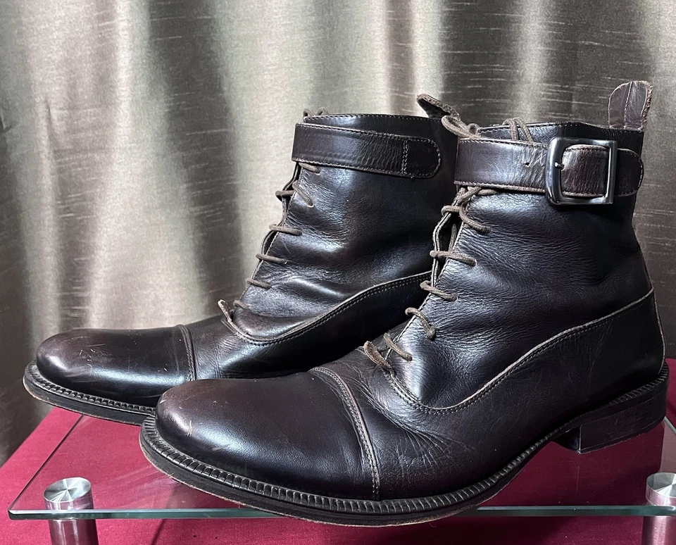 Kenneth Cole 棕色皮革靴,带银色扣,尺寸 11 Vero CU010 — 第 2/4 张图片