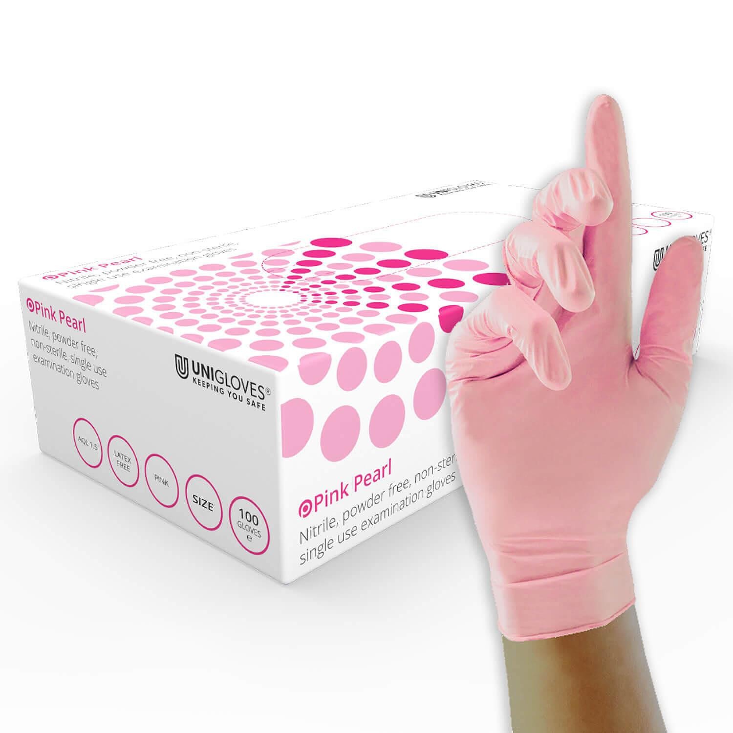 Unigloves Pink Pearl Nitrile Gloves (Box of 100) - Medium