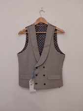 Vintage English Double Breasted Waistcoat 40 Grey Morning Suit British New.