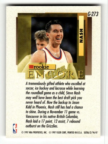 1996-97 Ultra Gold Medallion #G273 Steve Nash RC Rookie Phoenix Suns - Picture 2 of 2