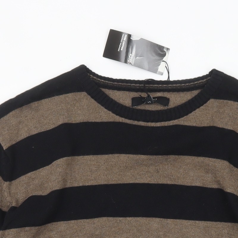 Thomas Nash Men's Brown Striped Cotton Crew Neck Jumper Small image 8