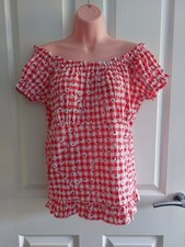 Joe Browns Red Gingham Gypsy Off The Shoulder Blouse Size 14