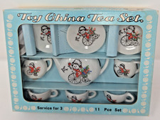 Vintage 1950's Japanese Toy China Tea Set 11pc Moss Girl On Bike in Original Box