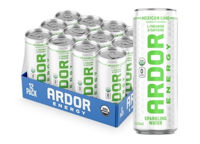 ARDOR Sparkling Water with 100mg Natural Caffeine  200mg L-Theanine from Orga...