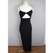 Reformation Rosella Maxi Dress M Black Ribbed Cutout Tie Front Sleeveless Knit