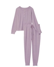 Victoria's Secret Purple Waffle Knit Pajama Set XXL Button Accent Drawstring