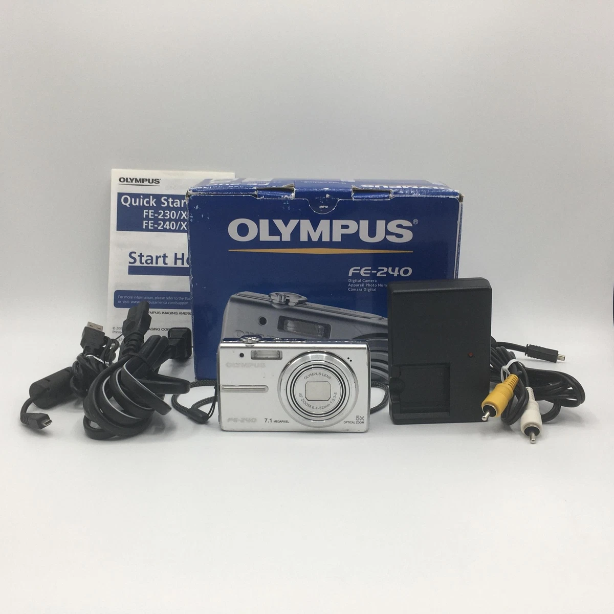 OLYMPUS FE-240 シルバー オールドコンデジ 充電器付き DC83e OLYMPUS LI-42B 対応 USB充電器 FE-3010 FE-360 FE-350 Wide FE
