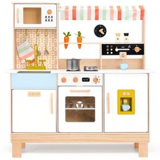 Wooden Play Kitchen for Kids, Pretend Play Toy Kitchen Set Coffee Maker, Ice ...