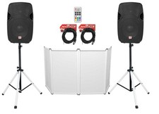 2 Rockville SPGN104 10" 800w DJ PA Speakers Stands w/LED's Remote Cables Facade