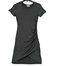 Ribbed Ruched Mini Dress Asymmetrical Wrap Bodycon Minimalist USA Casual Small