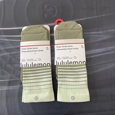 NWT 2 Pairs Lululemon Power Stride Crew Socks Oliver/Mint Reflective Sz L Mens