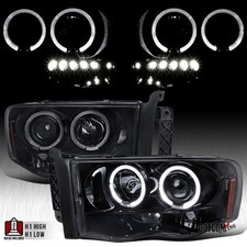 Black Smoke Fit 2002-2005 Dodge Ram 1500 2500 3500 Led Halo Projector Headlights