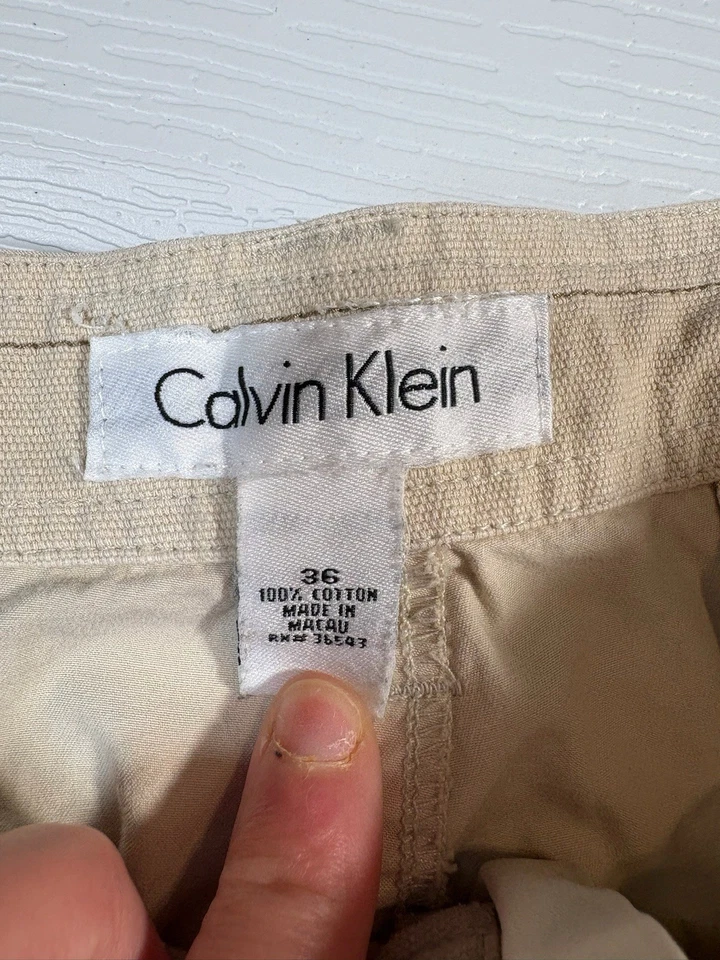 Calvin Klein Pantalones Cortos Hombre 36 Beige Tostado Algodón Bolsillo Carga Exterior Ver Fotos (A31) Foto 3 de 4