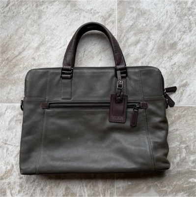 Tumi Leather Briefcase Laptop Bag Gray Brown 15'' Padded Partitions 68515STM