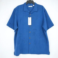 Roundtree & Yorke Caribbean Short-Sleeve Shirt XL Blue Jaccard Palm Trees NWT