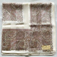 Vintage Scarf Beige Silk Brown Paisley Floral Flourish Pattern Neckerchief 23"