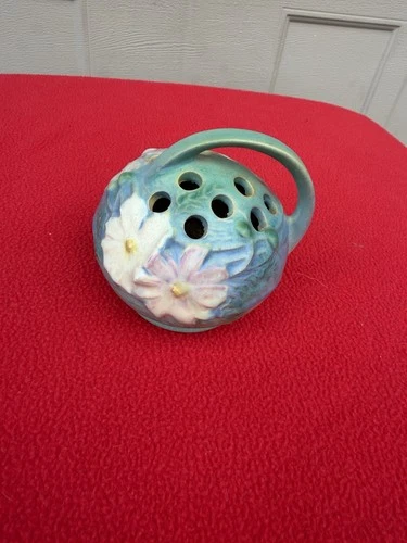 Roseville Cosmos Blue 1939 Vintage Art Deco Pottery Ceramic Flower Frog 39