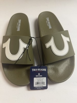 NWT True Religion Mens Slides Sandals Shoes Flip Flops Olive Green Size 8