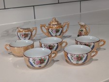 Vintage Japanese Lusterware Child's Tea Set Service for 6 1930s Peach