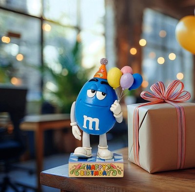 Jim Shore M&Ms Blue M&M Holding Birthday Balloons Figurine 6016119