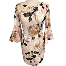 Calvin Klein Dress Womens 2 Pink Rose Floral Bell Sheath Bodycon Ponte Spring