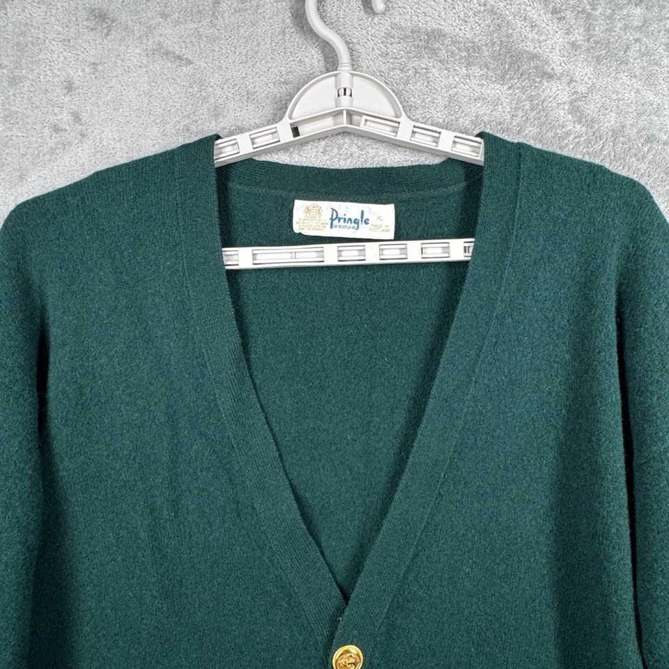 Pringle of Scotland Cardigan Mens Green Wool Anchor Button XL Classic Vintage - Image 4 of 4