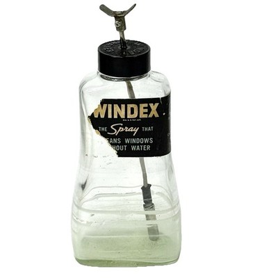 Vintage WINDEX Glass Embossed Bottle w/Rare Metal Pump Paper Label  *READ*