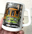 New ListingSan Francisco Coffee Mug Vintage Federal Milk Glass Black Gold  StreetCar Scenes