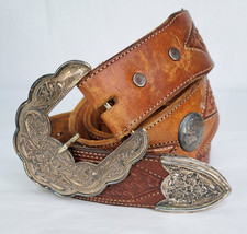 Vintage VOGT Sterling Silver Concho Belt Size 40 Hand Engraved GPO Buckle Set